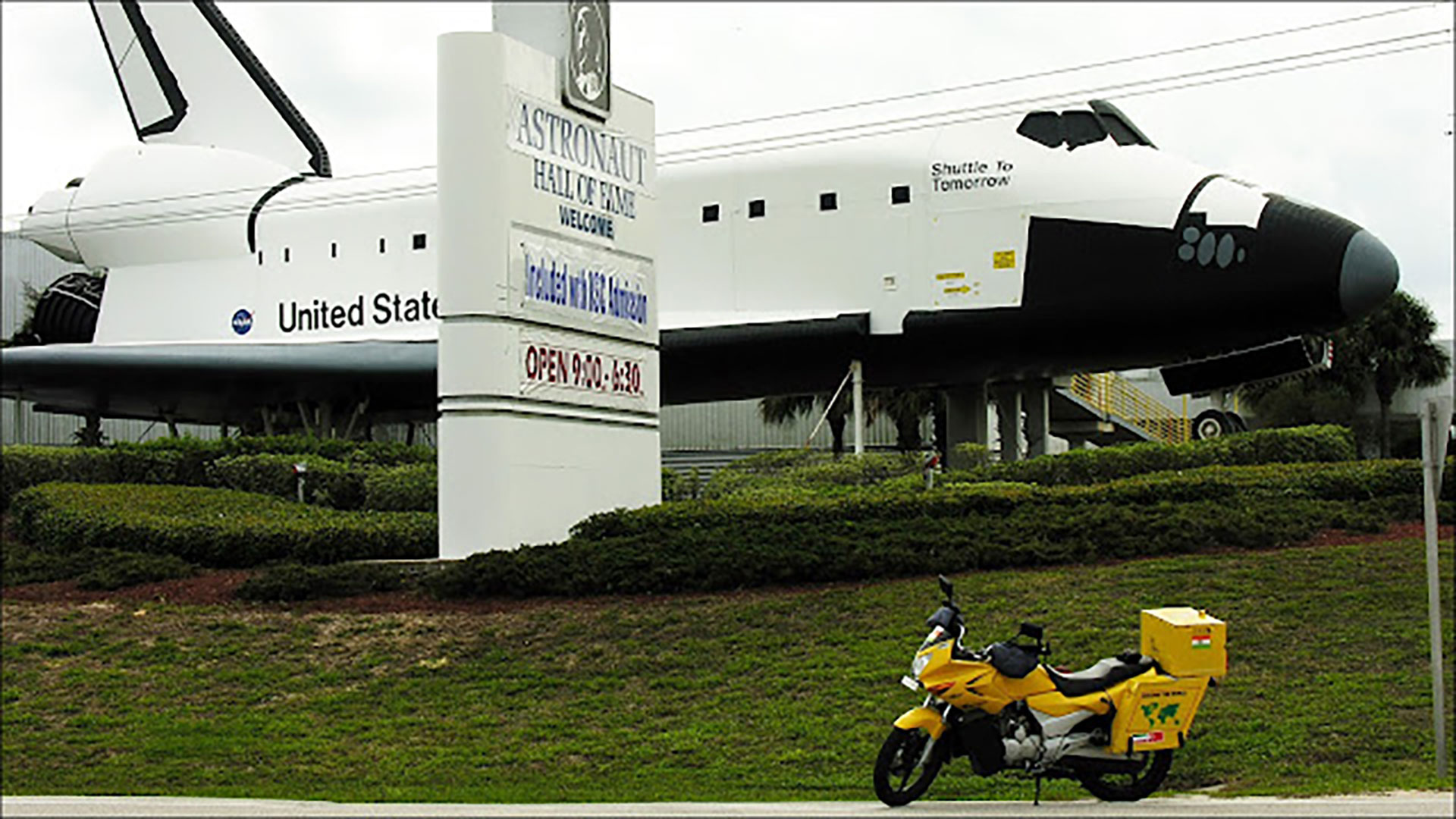 At NASA, My bike with the Discovery space shuttle